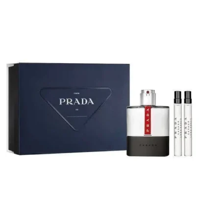 Kit Masculino Luna Rossa Carbon Prada Eau de Toilette 100ml + 2 Travel Size 10ml