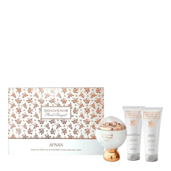 Kit Afnan Souvenir Floral Bouquet Eau de Parfum Perfume 100ml + Hidratante 100ml + Gel de Banho 100ml